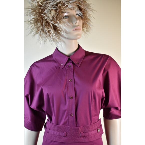 NWT GUCCI WINE COTTON KIMONO SLEEVE BUTTON BELTED MIDI DRESS 42 6 ITALY - Picture 7 of 12